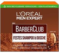 L'Oréal Men Expert Solid Shampoo for Men, XL Soap Piece for Cleansing Body, Hair & Beard with Nourishing Cedarwood Oil Complex, Barber Club 1 x 80 g