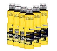 L'Oréal Paris Men Expert 96H Invincible Sport Anti-Perspirant Deodorant for Men, 250ml Pack of 6, Bulk Buy