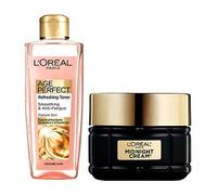 LOreal Paris Age Perfect Night Routine to Cleanse & Deeply Hydrate Skin; Refreshing Toner & Repairing Midnight Cream