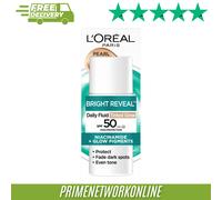 L’Oréal Paris Bright Reveal UV Fluid Tinted Glow - Pearl - SPF 50+ for Face, 3% Niacinamide and UVB + UVA Protection, Protects, Prevents and Corrects Dark Spots, Sunspots and Age Spots, 50ml