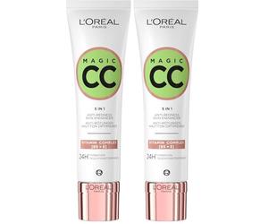 L'Oréal Paris CC Cream, C'est Magic CC Cream Natural Makeup for Face, Anti-Redness Formula with Vitamin E and Vitamin B5, Lightweight Skin Perfector for Glowing Skin (Pack of 2)