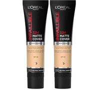 L'Oreal Paris Cover Liquid Foundation, With 4% Niacinamide, Long Lasting, Natural Finish, Available in 20 Shades, SPF 25, Infallible 24H Matte Cover, Shade 130, 30ml (Pack of 2)