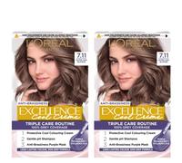 L'Oreal Paris DOUBLE Excellence Cool Crème Permanent Hair Dye, Radiant At-Home Hair Colour With Up To 100% Grey Coverage, Pro-Keratin, Up To 8 Weeks Of Colour, Colour: 7.11 Ultimate Ash Blond