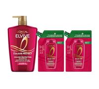 L'Oréal Paris Elvive Colour Protect Double Value Pack 1 Litre Shampoo Value Format with x2 Resealable 500ml Refill Pouches, for Coloured or Highlighted Hair, Locks in Colour for Up to 40 Washes