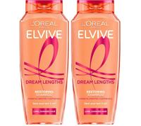 L'Oréal Paris Elvive Dream Lengths Restoring Shampoo, Vegetal Keratin & Castor Oil, Repairs Fragile Long Hair, Seals Split Ends, for Stronger, Longer Hair, All Hair Types, 400ml (Pack of 2)