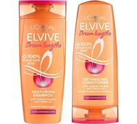L'Oreal Paris Elvive Dream Lengths Shampoo and Conditioner Set for Long Hair, Nourishing & Strengthening Treatment to Prevent Hair Breakage, Enriched with Castor Oil