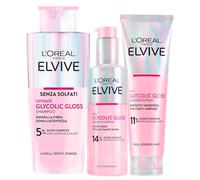 L'Oréal Paris Elvive Glycolic Gloss Conditioner 150ml + Shampoo 200ml + Leave-In Serum 150ml Set for Dull and Porous Hair Intense and Long-Lasting Shine - 3 Bottles