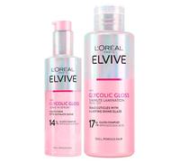 L'Oréal Paris Elvive Glycolic Gloss Glycolic Acid Hair Set with Leave-In Serum for Porous and Dull Hair Intense and Long-Lasting Shine 150ml + 5-Minute Lamination Treatment 200ml - 2 Bottles