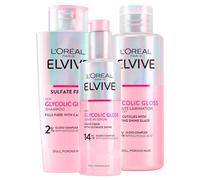 L'Oréal Paris Elvive Glycolic Gloss Glycolic Acid Shampoo 200ml + Hair Leave-In Serum 150ml + 5-Minute Lamination Treatment 200ml Set Dull Porous Hair Intense and Long-Lasting Shine - 3 Bottles
