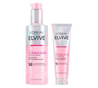 L'Oréal Paris Elvive Glycolic Gloss Hair Set Elseve with Glycolic Acid Leave-In Serum Porous and Dull Hair Long-lasting Smooth 150ml + Conditioner Fills and Seals Hair Fibres 150ml - 2 Bottles