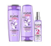 L'Oreal Paris Elvive Hydra Hyaluronic Shampoo, Conditioner and Serum Set with Hyaluronic Acid, Hair Care Treatment with Anti Frizz Spray for Dry Hair, Shampoo 500ml, Conditioner 400ml, Serum 150ml