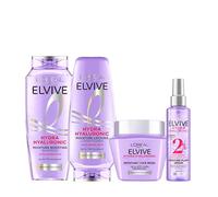 L'Oreal Paris Elvive Hydra Hyaluronic Ultimate Haircare Set - 400ml Shampoo, 300ml Conditioner, 300ml Mask & 150ml Moisture Plumping Serum (4-Piece Set)