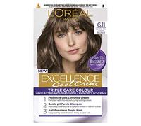 L'Oréal Paris Excellence Cool Crème Permanent Hair Dye, Radiant At-Home Hair Colour with up to 100% Grey Coverage, Pro-Keratin, Up to 8 Weeks of Colour, Pack of 3, Colour: 6.11 Ultra Ash Dark Blond