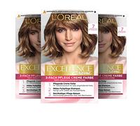L'Oréal Paris Excellence Cream Permanent Hair Colour, 100% Grey Hair Coverage, Hair Dye Set with Colouration, Shampoo and Triple Care Cream, 7 Medium Blonde, 3 x 268 g