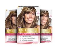 L'Oréal Paris Excellence Cream Permanent Hair Colour, 100% Grey Hair Coverage, Hair Dye Set with Colouration, Shampoo and Triple Care Cream, 7.1 Medium Ash Blonde, 3 x 268 g