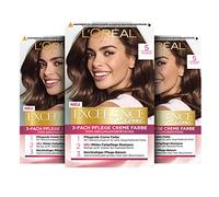 L'Oréal Paris Excellence Cream Permanent Hair Colour, 100% Grey Hair Coverage, Hair Dye Set with Colouration, Shampoo and Triple Care Cream, 5 Light Brown, 3 x 268 g