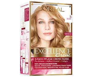 L'Oréal Paris Excellence Crème 8 Blonde Permanent Hair Colour, 100% Grey Hair Coverage, Hair Dye Set with Colouration, Shampoo and Triple Care Cream Colour