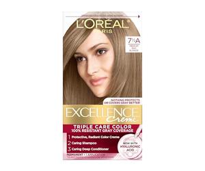 L'Oreal Paris Excellence Creme Hair Color, 7.5A Medium Ash Blonde | Permanent Hair Dye, Triple Care with Hyaluronic Acid for 100% Gray Coverage, Nourished Hair & Long-Lasting Color