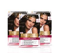L'Oréal Paris Excellence Crème Permanent Hair Dye, Radiant At-Home Hair Colour with up to 100% Grey Coverage, Pro-Keratin, Up to 8 Weeks of Colour, Pack of 3, Colour: 3 Natural Darkest Brown