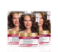 L'Oréal Paris Excellence Crème Permanent Hair Dye, Radiant At-Home Hair Colour with up to 100% Grey Coverage, Pro-Keratin, Up to 8 Weeks of Colour, Pack of 3, Colour: 6 Natural Light Brown