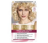 L'Oréal Paris Excellence Crème Permanent Hair Dye, Radiant At-Home Hair Colour with up to 100% Grey Coverage, Pro-Keratin, Up to 8 Weeks of Colour, Pack of 3, Colour: 10 Natural Baby Blonde