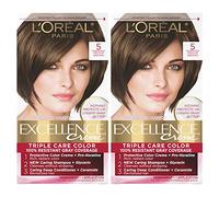 L'Oreal Paris Excellence Crème Permanent Hair Dye, Triple Care Hair Color with Pro-Keratine Complex for 100% Gray Hair Coverage, 5 Medium Brown, 1 Kit (Pack of 2)