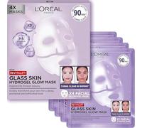 L'Oreal Paris Revitalift Filler Hydrogel Glow Mask 4 Pack, for Glass Skin, Korean-Skincare Inspired, Tissue Face Mask, Visibly Transform Skin, Dewy, Plumped and Refreshed Look, 4pc