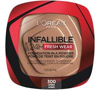 L'Oreal Paris Inallible Viral TikTok Favorite, Up to 24H Fresh Wear Foundation in a Powder. Covers like a liquid, mattifies. Waterproof, heatproof, sweatproof, no transfer, amber-300, 0.31 oz