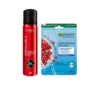 L'Oreal Paris Infallible Setting Spray & Garnier Moisture Bomb Pomegranate Face Mask Duo