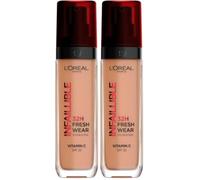 L'Oréal Paris Liquid Foundation, Full Coverage, Lasting Wear, Hydrating, Water & Transfer-Proof, Lightweight, Fresh, Dewy & Glowing Skin, 300 Amber Beige (Pack of 2)