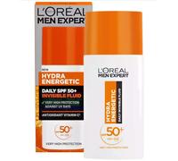 L'Oréal Men Expert Hydra Energetic Daily SPF50+ Invisible Fluid, UV Protection & Skin Revitalisation, With Vitamin C Antioxidant, 50ml
