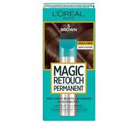 L'Oréal Paris Magic Retouch Instant Root Spray, Brown 5. Gives flawless coverage for grey regrowth in 3 seconds. The 75ml Brown 5 shade ensures a quick, easy, natural-looking touch-up for roots.