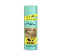 L'Oréal Paris Magic Retouch Instant Root Spray, Med to Dark Blonde. Ensures flawless coverage for grey regrowth in 3 seconds. This 75ml spray offers a quick, easy, natural-looking root touch-up.