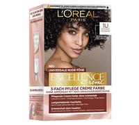 L'Oréal Paris Permanent Hair Colour for All Skin Tone, Colouration without Ammonia, Universal Nude Tones with Full Grey Hair Coverage, Excellence Cream, No. 1U Black, 1 Piece