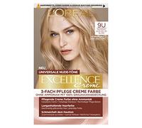 L'Oréal Paris Permanent Hair Colour for Any Skin Tone, Colouration without Ammonia, Universal Nude Tones with Full Grey Coverage, Excellence Cream, No.9U Very Light Blonde (Blonde), 1 Piece