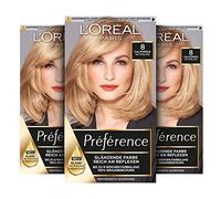 L'Oréal Paris Permanent Hair Colour, Hair Dye Set with Colouration and Colour Shine Care Balm, Préférence, 8 Natural Blonde (Cailfornia), Set of 3