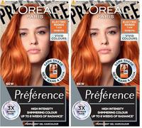 L'Oréal Paris Permanent Hair Colour, Long-Lasting Shine and Intense Colour, For up to 8 Weeks, Preference Vivids (Colorista), Electric Mango 7.46, x2 pack