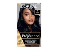 Preference 01 Black: Long-lasting, luminous permanent hair colour. Achieve radiant, salon-inspired results with this classic black shade, providing intense colour and lasting brilliance.