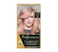 L'Oreal Paris Permanent Hair Dye, Preference 8.23 Santorini, 100% Grey Coverage, Long Lasting, Luminous Hair Colour with Anti-Brass Purple Mask, Luminous Reflects, Pack of 1