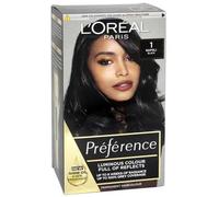 Preference 01 Black: Long-lasting, luminous permanent hair colour. Achieve radiant, salon-inspired results with this classic black shade, providing intense colour and lasting brilliance.