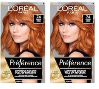 L'Oreal Paris Preference Hair Dye, Long Lasting, Luminous Permanent Hair Colour, 74, Dublin (Pack of 2)