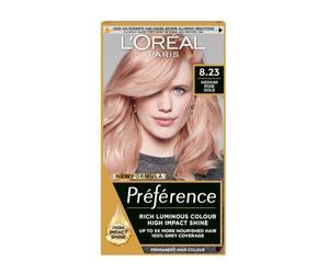 L'Oreal Paris Preference Hair Dye, Luminous Permanent Rich Hair Colour, Long Lasting Brilliance, Achieve Radiant, Salon-Inspired Results, Shade: 8.23 Medium Rose Gold