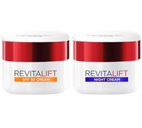 L'Oréal Paris Revitalift Day Cream, Face Moisturiser With SPF 30, Refines & Protects [50ml] & L'Oréal Paris Revitalift Night Cream, Face Moisturiser With Pro Retinol, Anti Wrinkle & Firming [50ml]