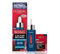 L'Oreal Paris Revitalift Derm Intensives Night Serum, Retinol Serum for Face, 0.3% Pure Retinol, Visibly Reduce Wrinkles, Even Deep Ones, 1 fl oz Serum + Moisturizer Cream Samples, Packaging May Vary