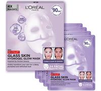 L'Oreal Paris Revitalift Filler Hydrogel Glow Mask 4 Pack, for Glass Skin, Korean-Skincare Inspired, Tissue Face Mask, Visibly Transform Skin, Dewy, Plumped and Refreshed Look, 4pc