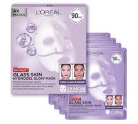 L'Oreal Paris Revitalift Filler Hydrogel Glow Mask 4 Pack, for Glass Skin, Korean-Skincare Inspired, Tissue Face Mask, Visibly Transform Skin, Dewy, Plumped and Refreshed Look, 4pc