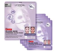 L'Oreal Paris Revitalift Filler Hydrogel Glow Mask 4 Pack, for Glass Skin, Korean-Skincare Inspired, Tissue Face Mask, Visibly Transform Skin, Dewy, Plumped and Refreshed Look, 4pc