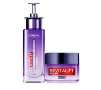 L'Oréal Paris Revitalift Illuminating Face Serum + Anti-Wrinkle Night Cream | 2 Treatments with Hyaluronic Acid, Plumping and Volumizing Action