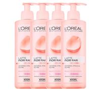L'Oréal Paris Skin Expert Face Cleansing Milk Rare Flowers for Dry and Sensitive Skin Cleansing and Nourishing with Rose and Jasmine Soothing Light and Gentle Formula - 4 Bottles 400ml