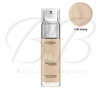 L'Oréal Paris Foundation for Face, Skincare Infused with Hyaluronic Acid, True Match Hydrating Liquid Foundation for All Skin Tones, SPF 16, 1N Ivory, 30 ml
